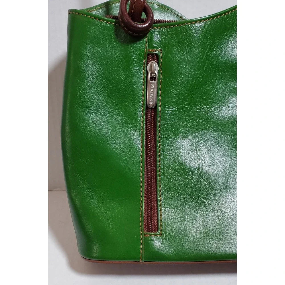 Florence Made In Italy Green Leather Convertible Backpack Shoulder Bag new - Picture 12 of 16
